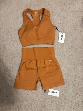 AYBL Rust Orange Seamless Sports Bra & High-Waist Shorts Set